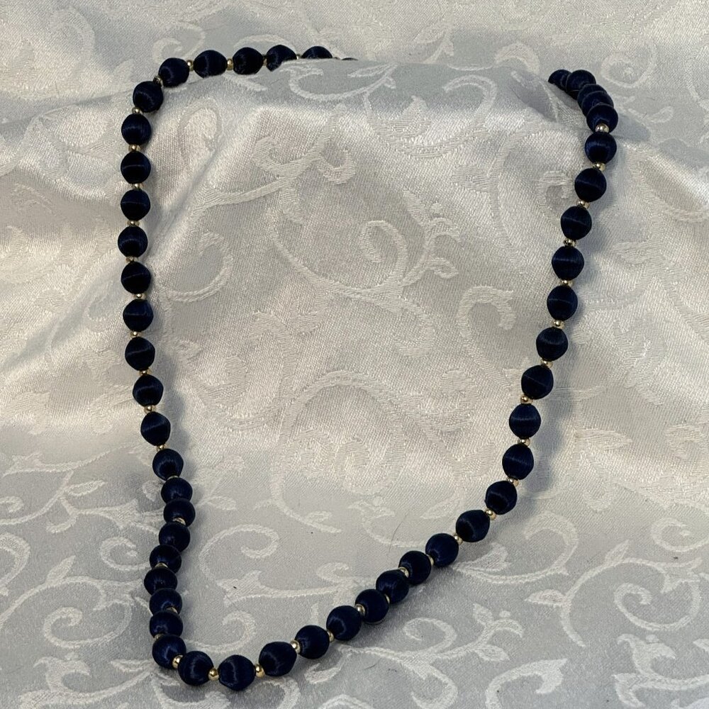 Navy Silk Fabric Beads with Gold Spacer Beads
